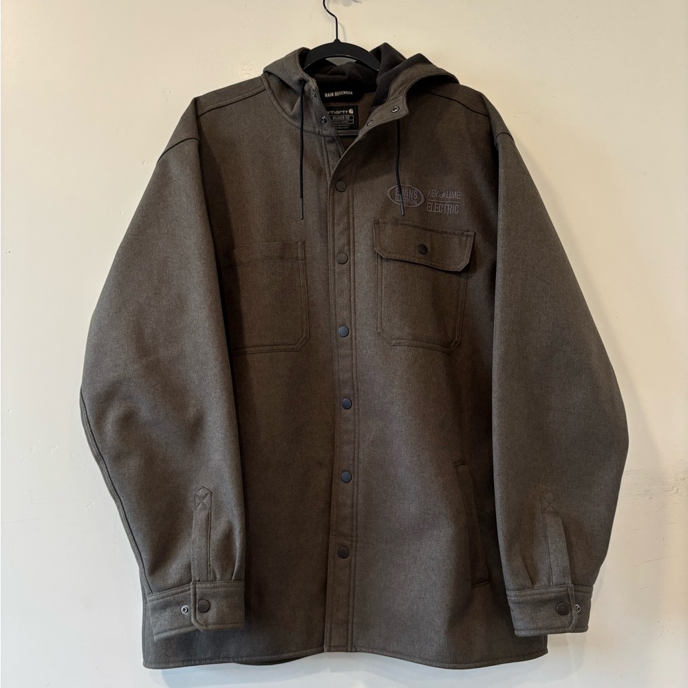 Carhartt Rain Defender Relaxed Fit Heavyweight Hooded Shirt Jacket Mens XL Moss